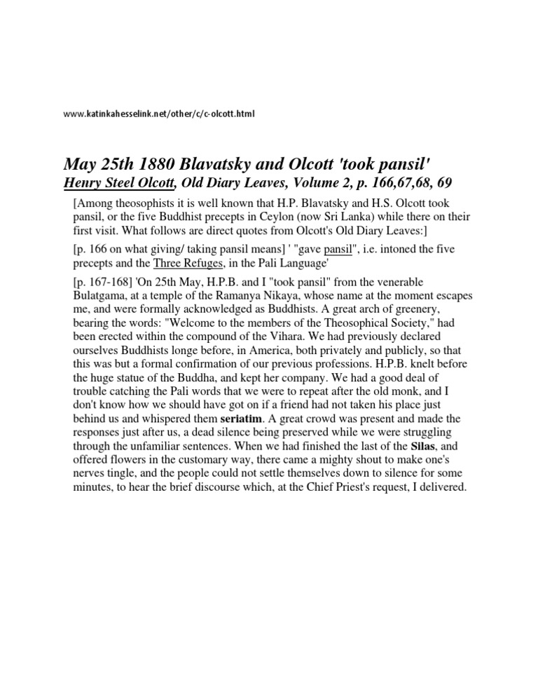Olcott's Pansil Ceremony in Ceylon | PDF
