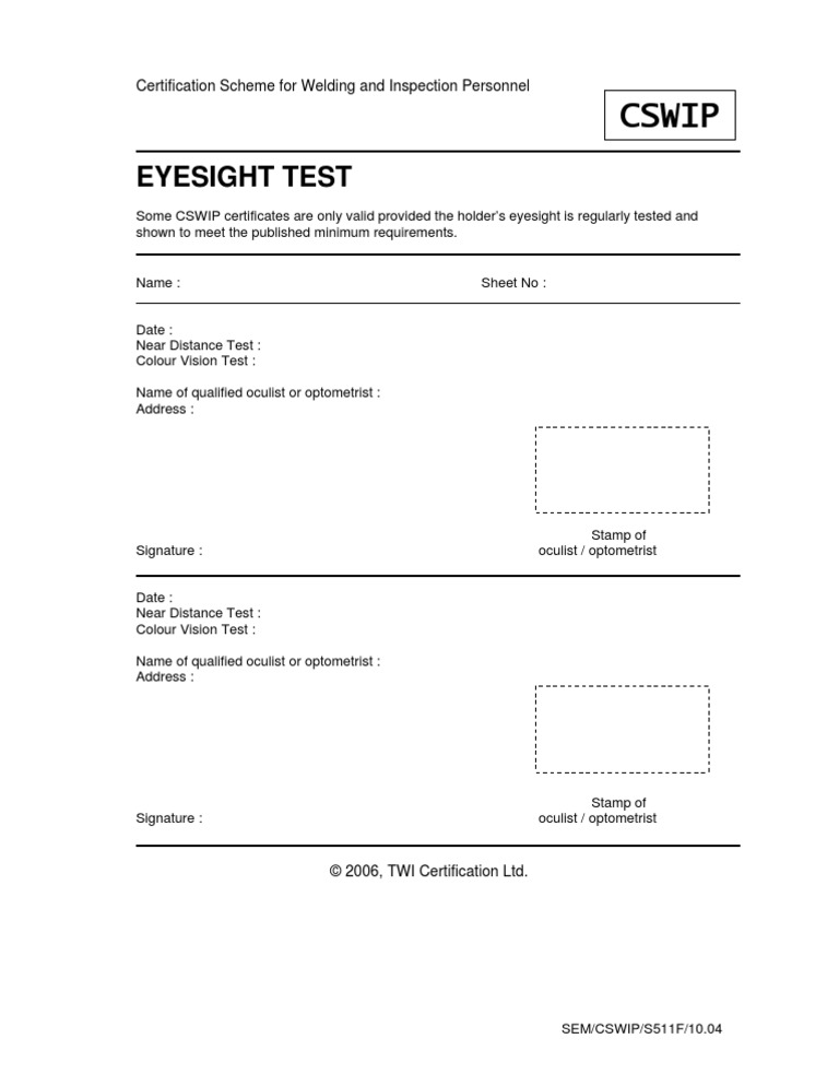 Cswip eye test form template Cswip eye test form template