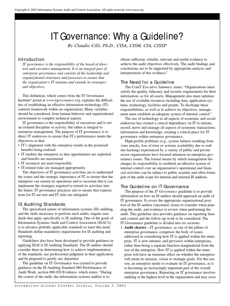 IT Governance - Why A Guideline | PDF | Internal Control | Governance