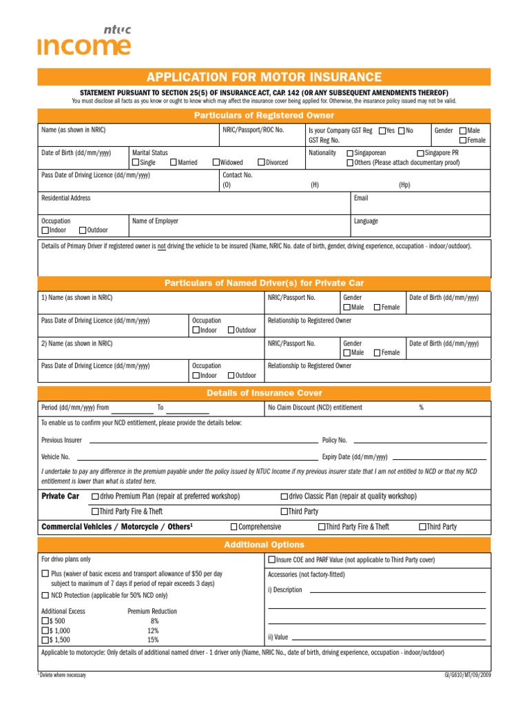 Application For Motor Insurance: Particulars of Registered Owner | PDF