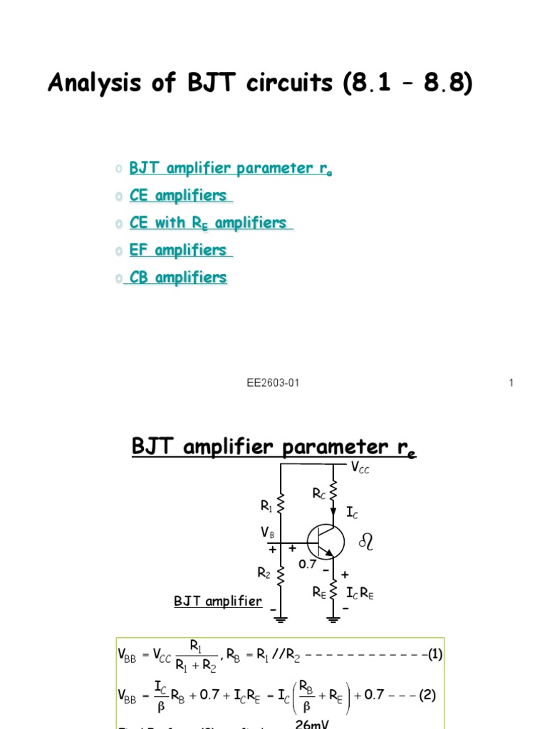 Analysis of BJT circuits Bipolar Junction Transistor
