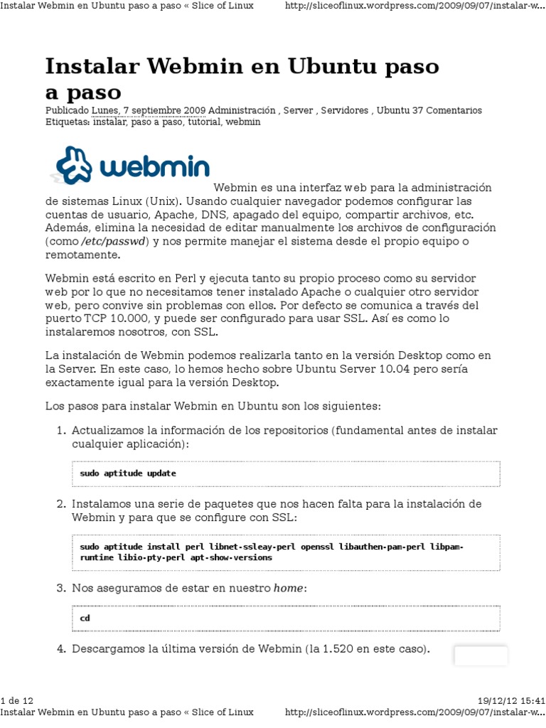 Instalar Webmin en Ubuntu | PDF | Ubuntu (sistema operativo) | Servidor ...