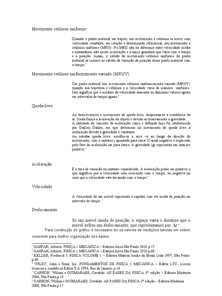 Fundamentação Teorica Relatorio 2, PDF, Velocidade