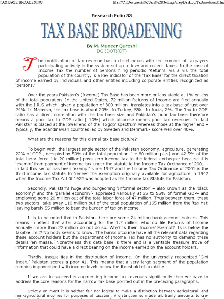 Tax Base Broadening PDF Progressive Tax Taxes