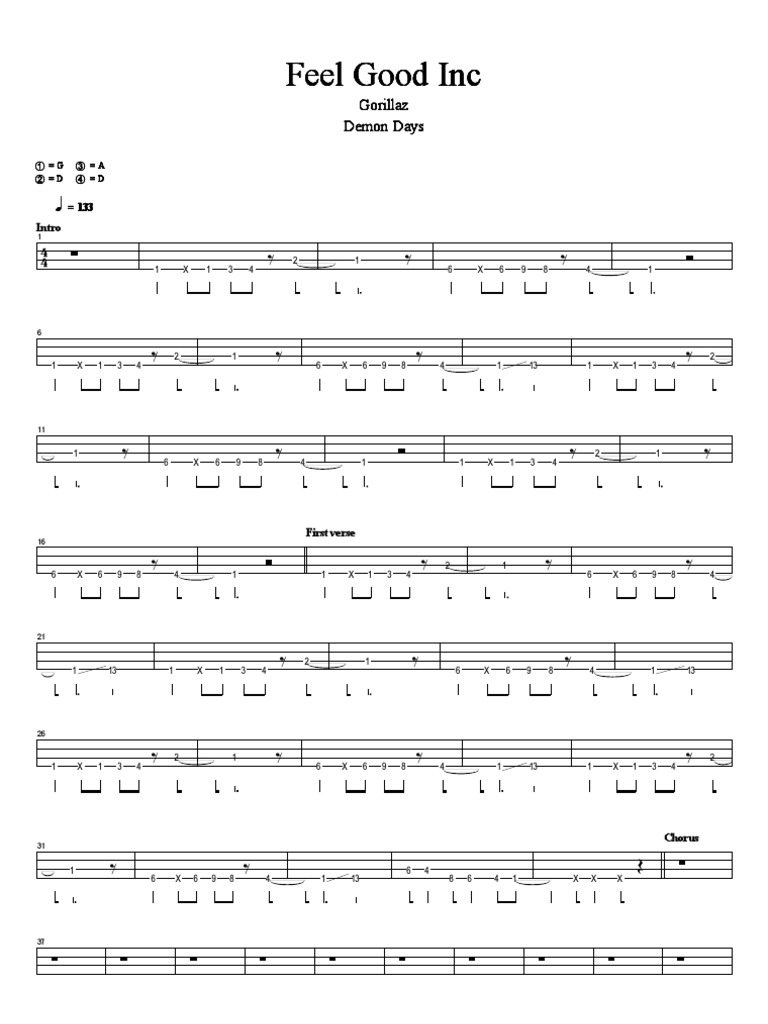 Feel Good Inc Bass Tab