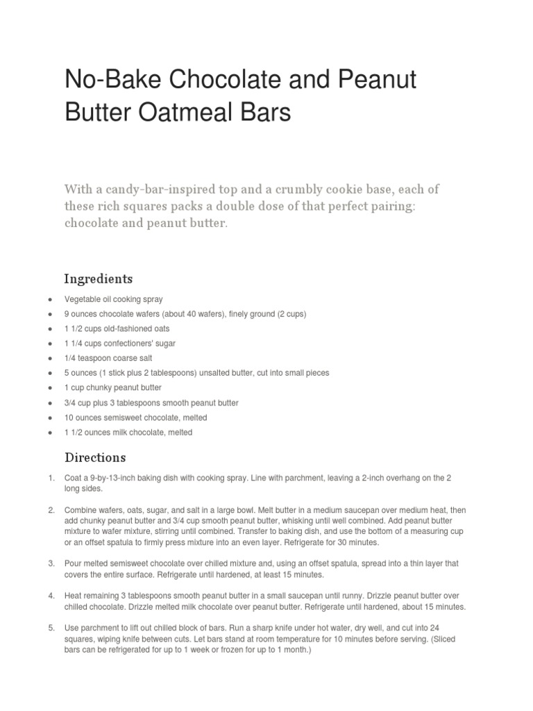 No Bake Chocolate And Peanut Butter Oatmeal Bars Butter Teaspoon