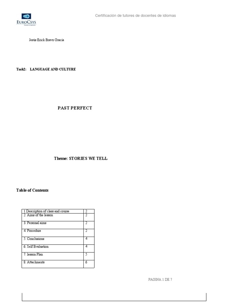 Past Perfect Lesson Plan and Evaluation | PDF