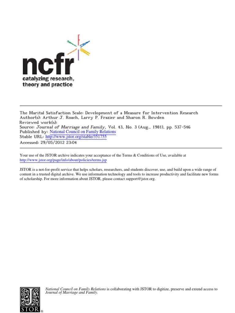 The Marital Satisfaction Scale | PDF | Attitude (Psychology) | Factor ...