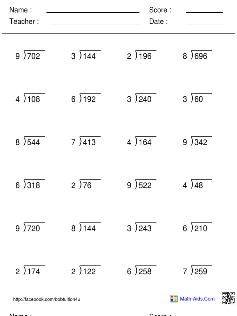 Division - Short No Remainder | PDF