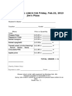 Jim's Pizz Order Form For Feb, 22 2013
