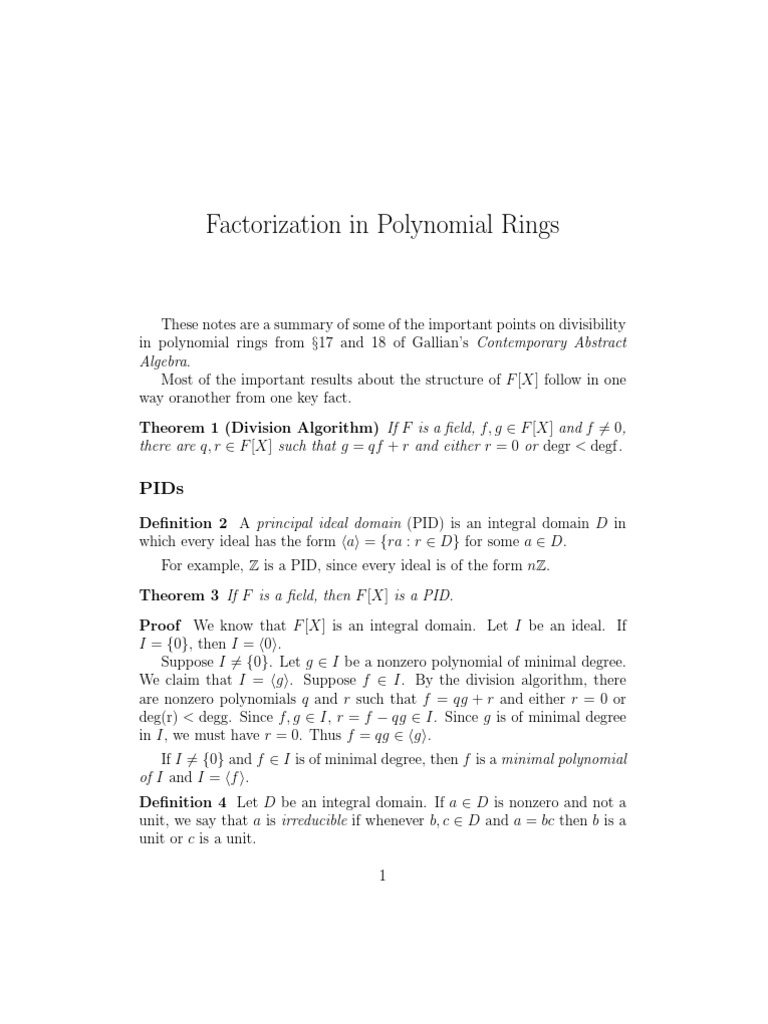 Factorization in Polynomial Rings | Download Free PDF | Ring ...