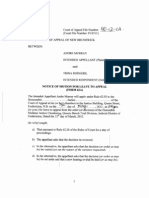 April 5, 2012, Motion For Leave To Appeal FORM 62A. Court of Appeal File Number 40-12-CA: Notice of Motion For Leave To Appeal To The COURT OF APPEAL OF NEW BRUNSWICK.