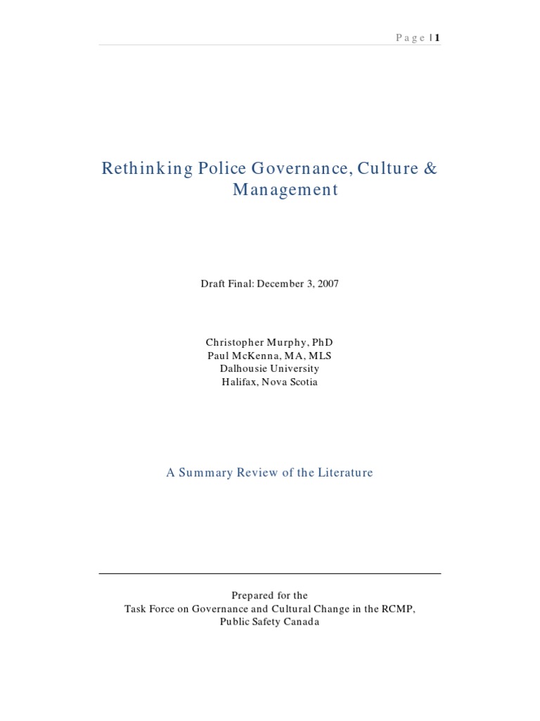 Police Governance & Culture Reform Insights | PDF | Bureaucracy | Police