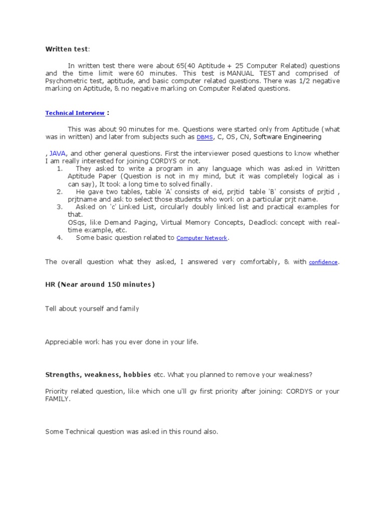 Written Test:: Technical Interview | PDF
