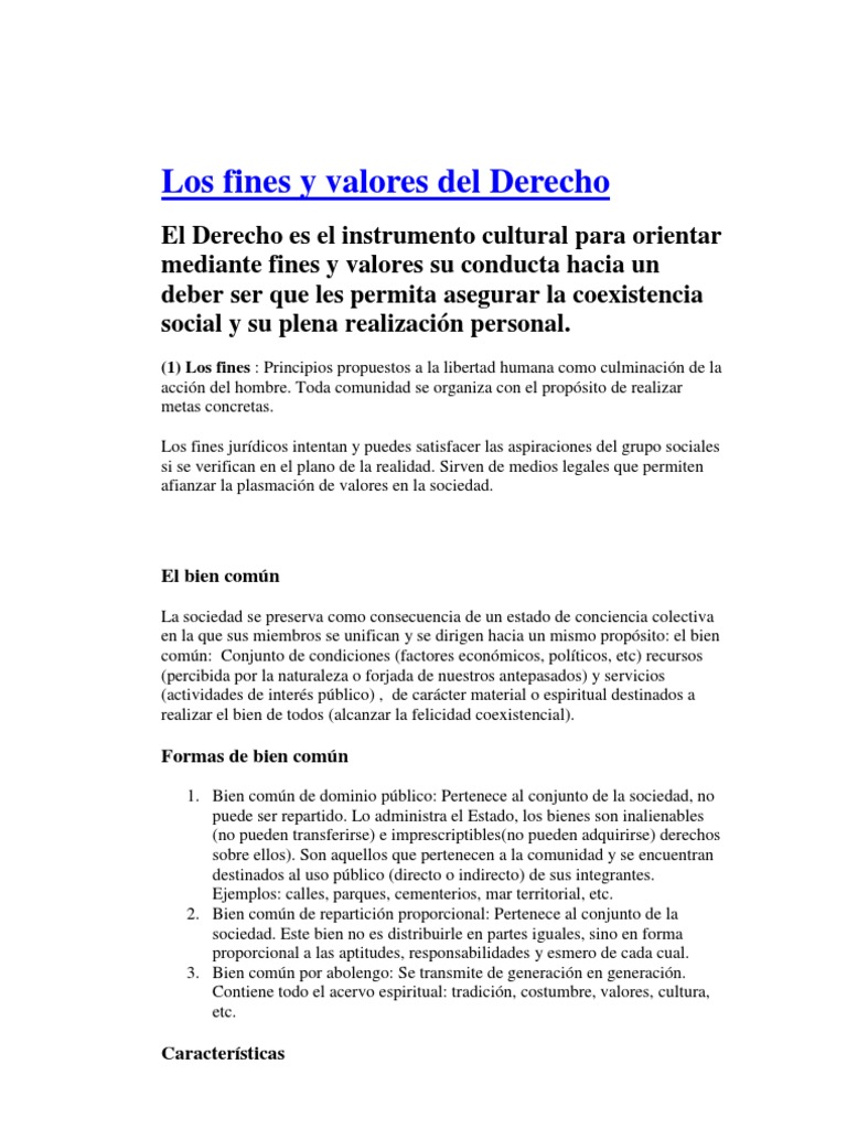 Fines y Valores del Derecho | PDF | Bien común | Justicia