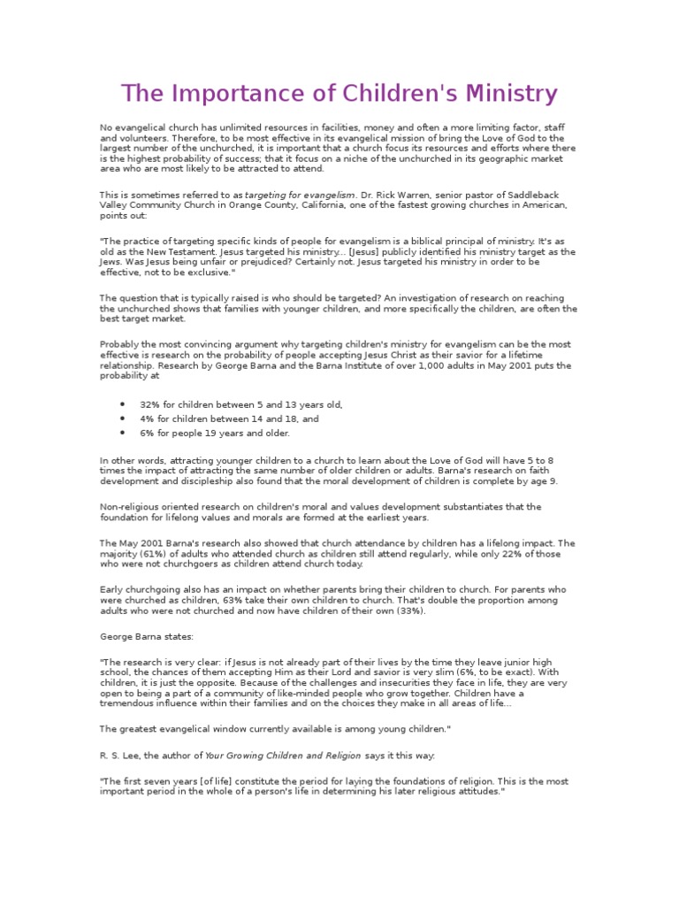 The Importance Of Children S Ministry Pdf Evangelism Jesus