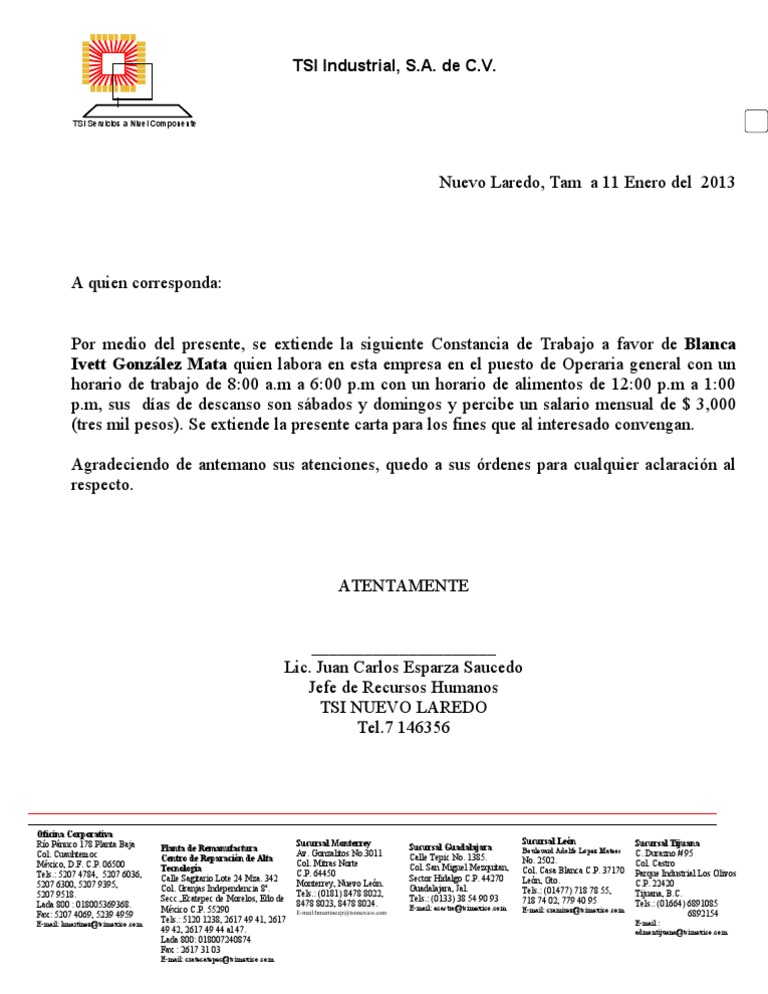 Carta De Recomendacion Blanca Ivett Glz Pdf