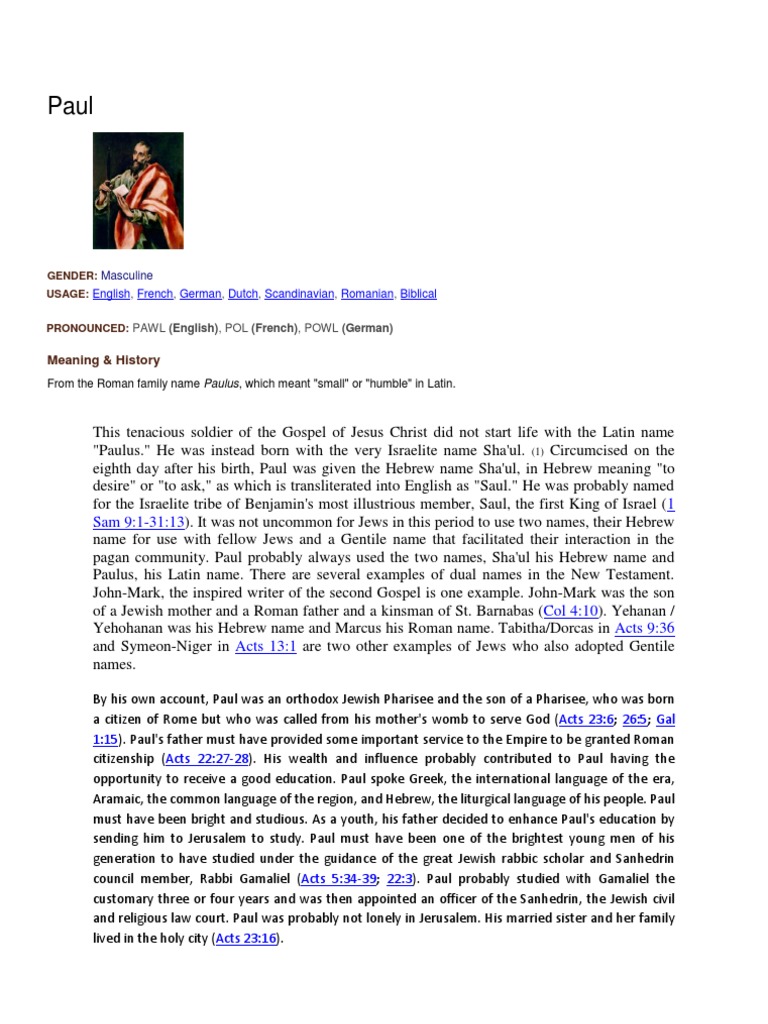 Meaning and History of the Name Paul | PDF | Paul The Apostle | Jews