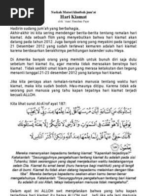 Naskah Materi Khutbah Jumat Hari Kiamat