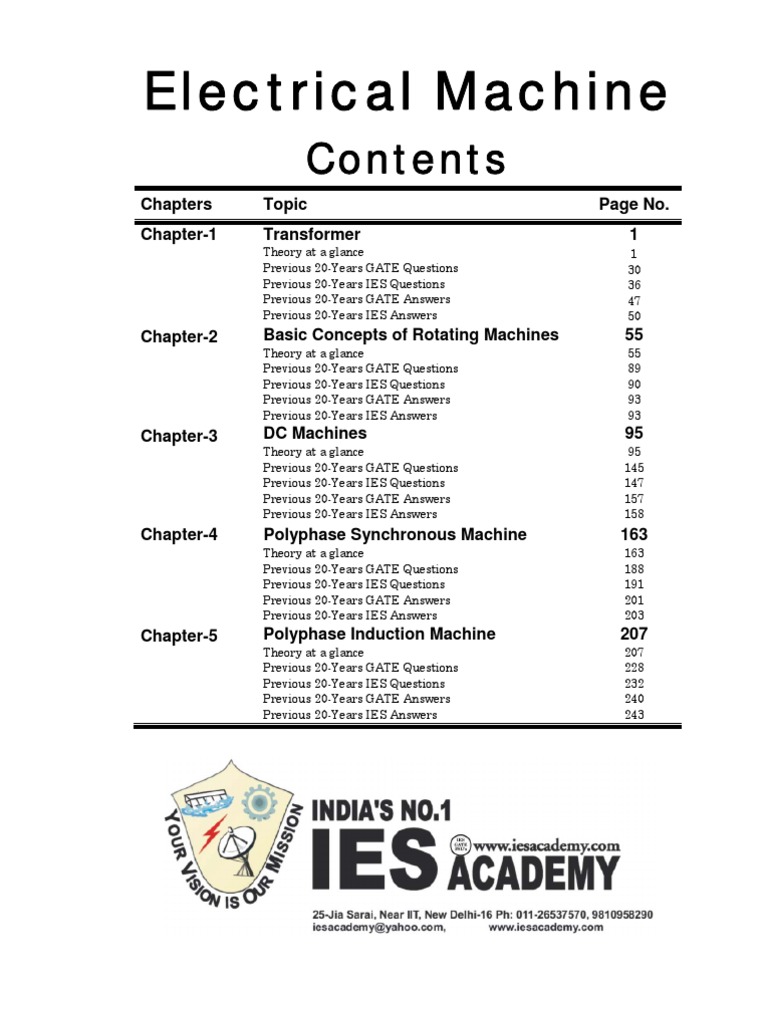 Electrical Machine: Chapters Topic No. Chapter-1 Transformer 1 | PDF ...