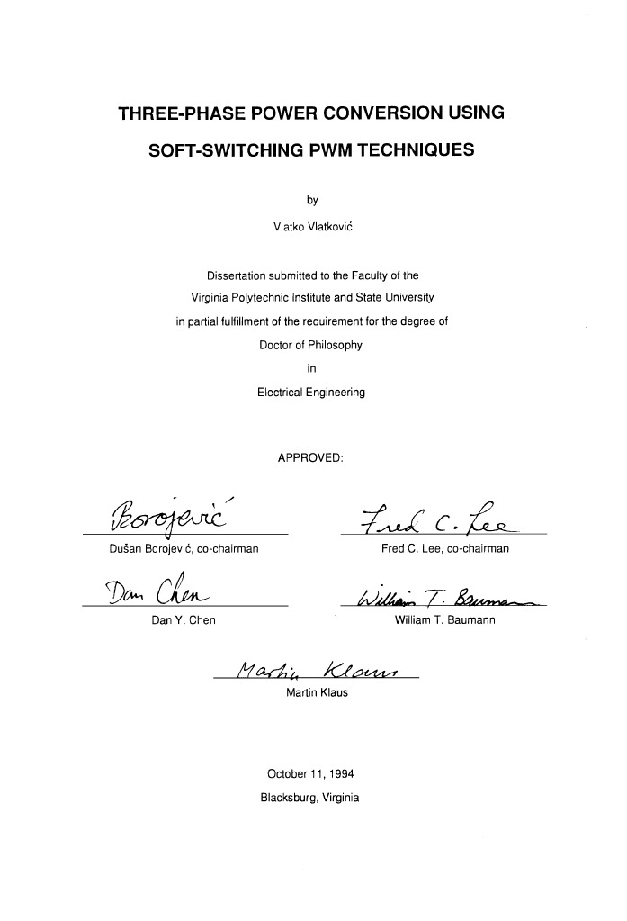(PHD 1994) Three-Phase Power Conversion Using Sowt-Switching PWM ...