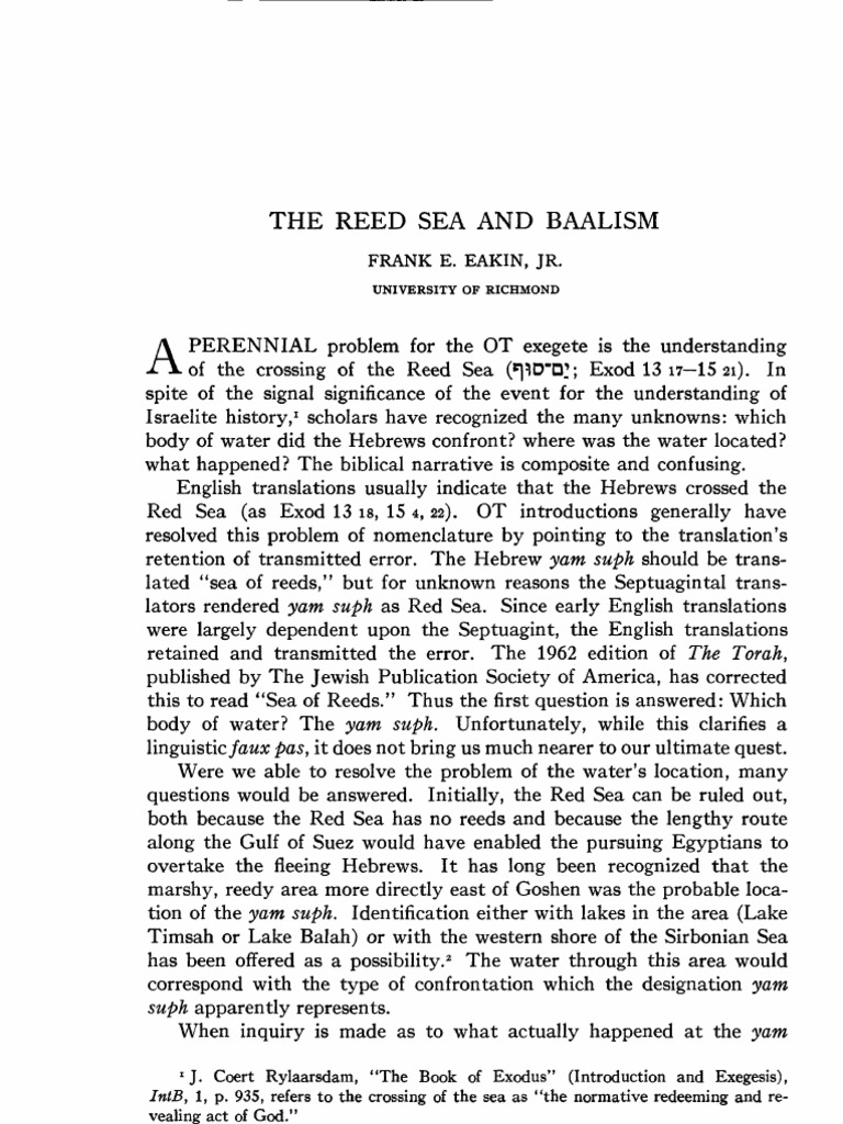 The Reed Sea and Baalism Suph Apparently Represents PDF Hebrew