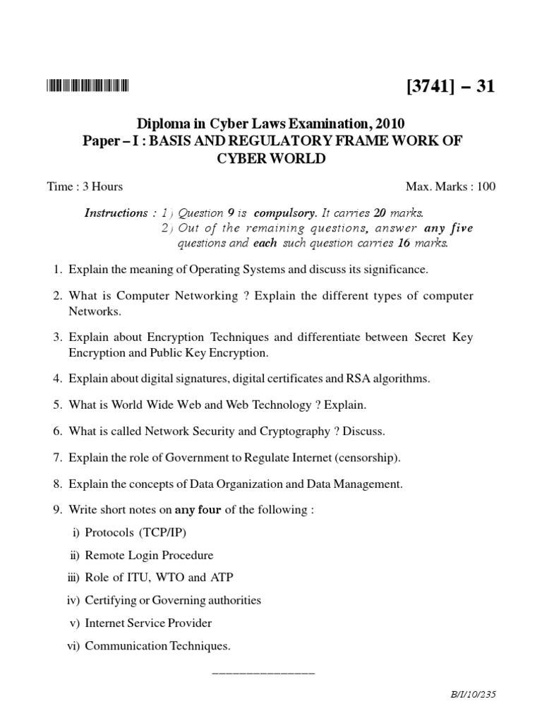 Cyber law question paper Trademark E Commerce