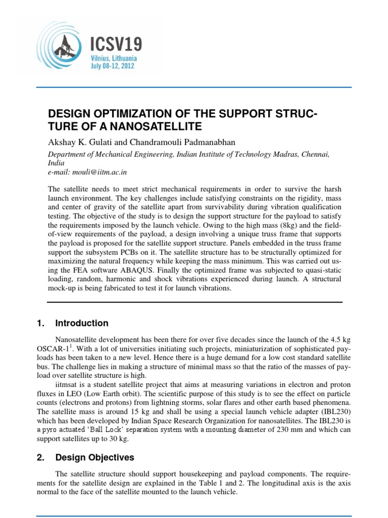 Design Optimization of The Support Structure of A Nanosatellite | PDF ...