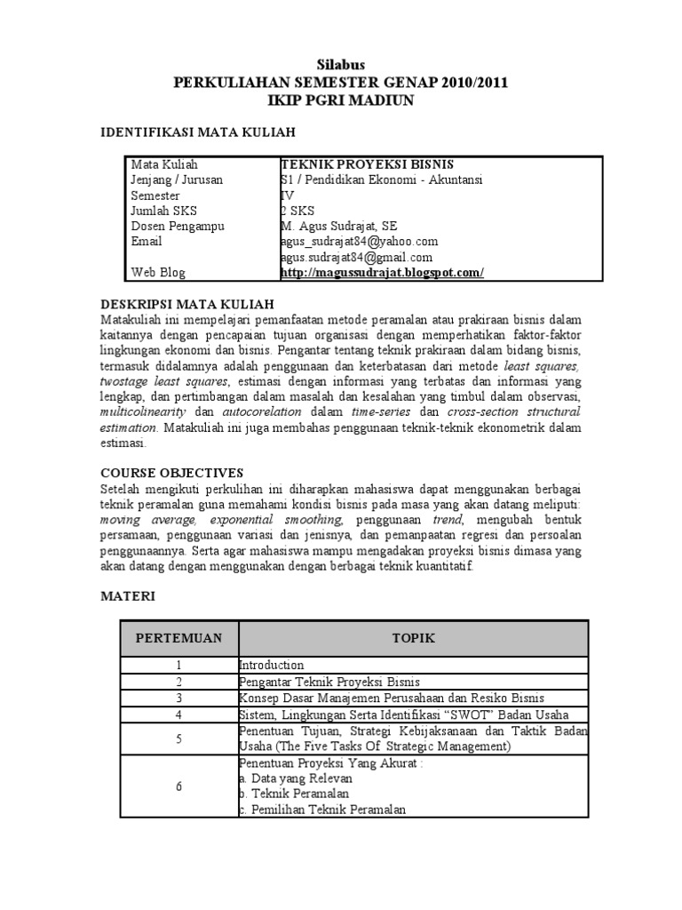 Silabus Teknik Proyeksi Bisnis