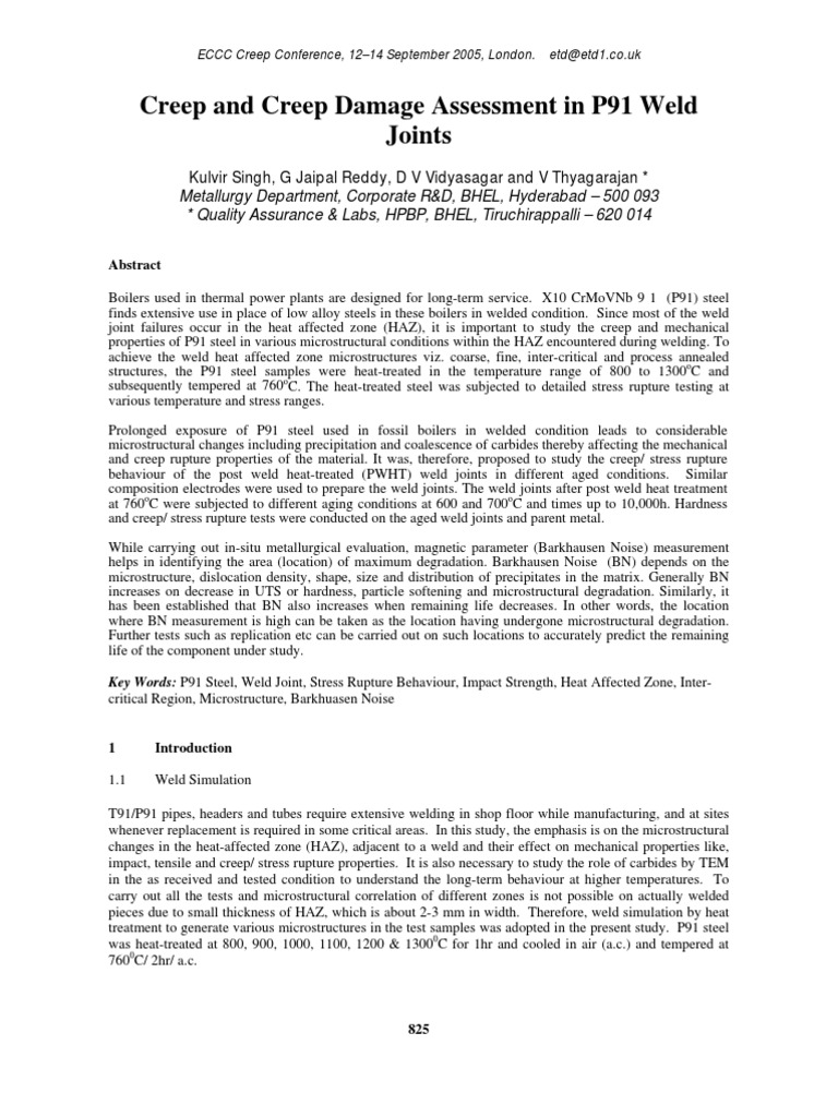 Creep and Creep Damage Assessment in P91 Weld Joints | PDF | Heat ...