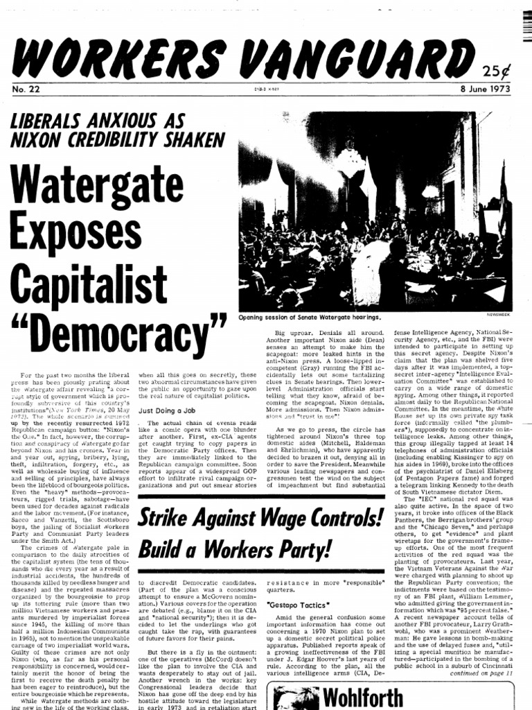 Workers Vanguard No 22 8 June 1973 PDF Richard Nixon Watergate Scandal