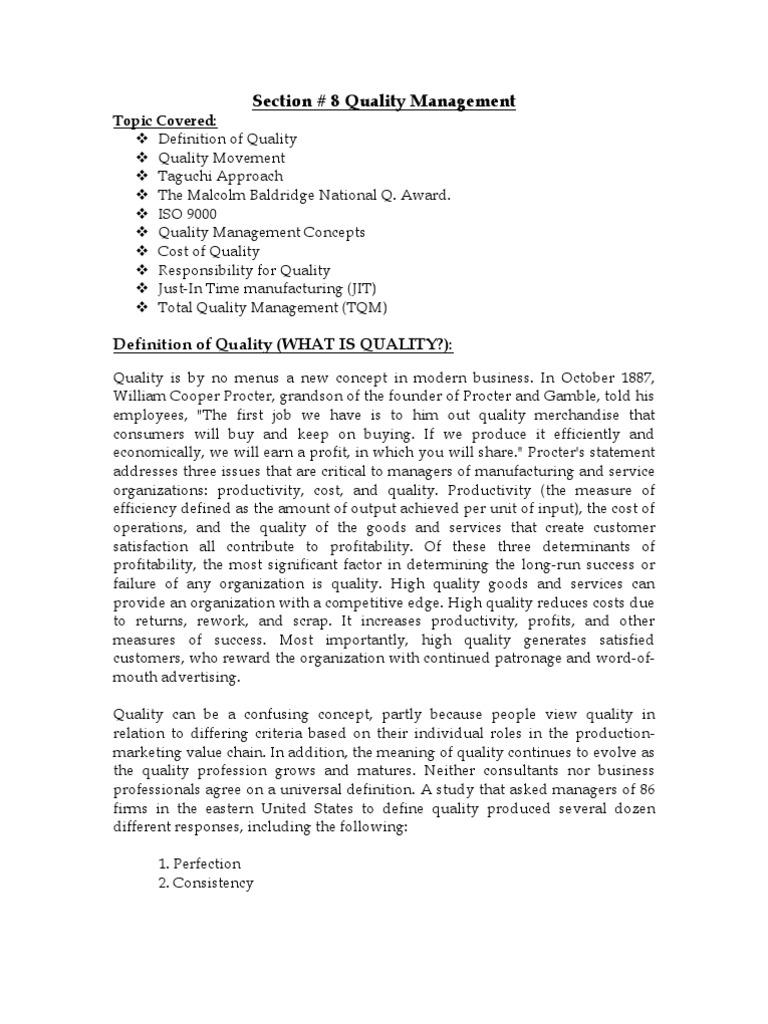 Section 8 Quality Management | PDF | Business Process | Six Sigma