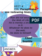 The Following Lines.: Worksheet # DIRECTION: Paraphrase