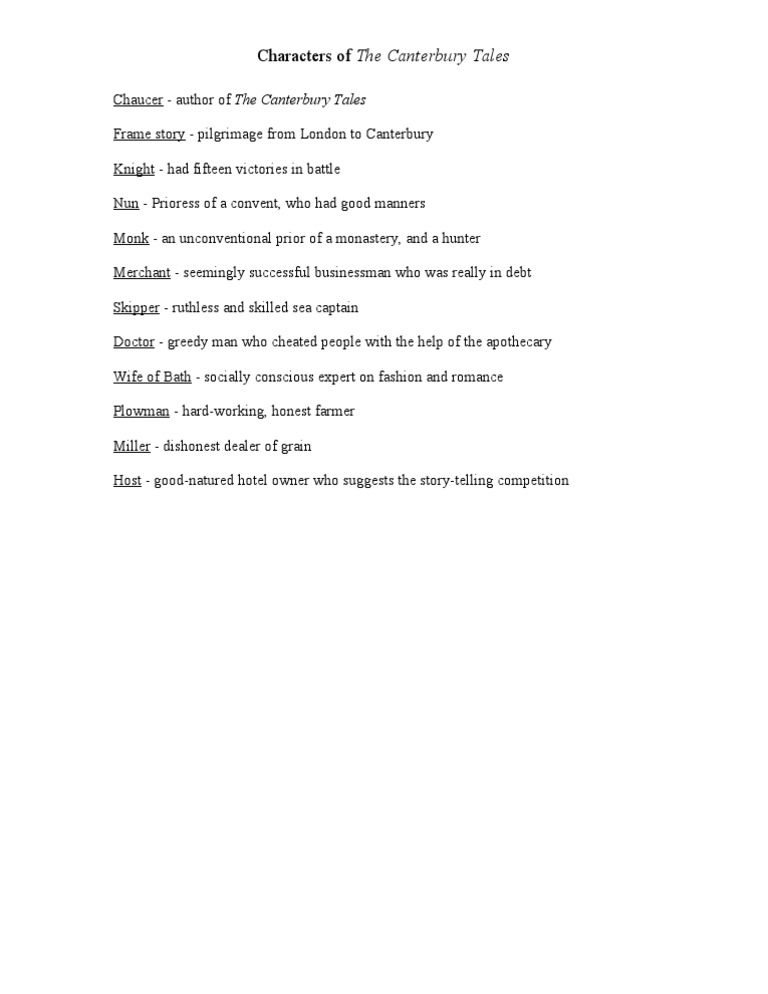 Characters in The Canterbury Tales | PDF | Poetry | General Fiction
