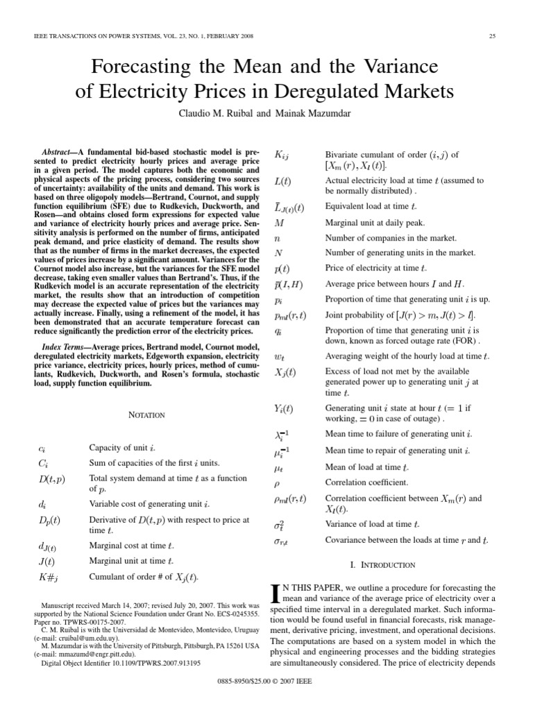 Forecasting The Mean and The Variance of Electricity Prices in ...