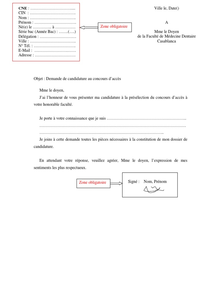 FACULTE DE MEDECINE DENTAIRE CASABLANCA DEMANDE Manuscrite.pdf