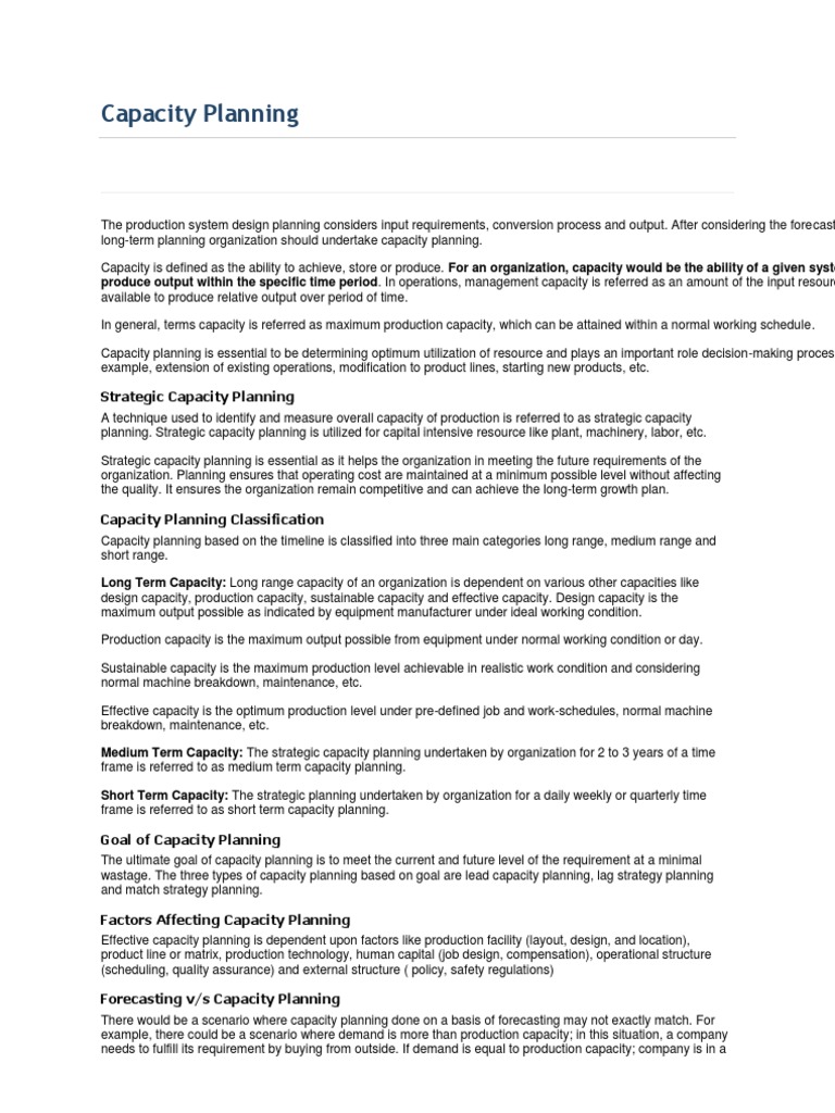Capacity Planning Pdf Resource Strategic Planning