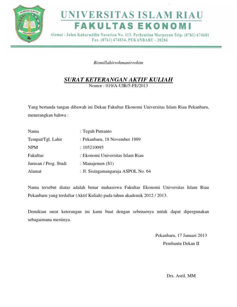 Contoh Surat Aktif Kuliah Universitas Terbuka Best Paint