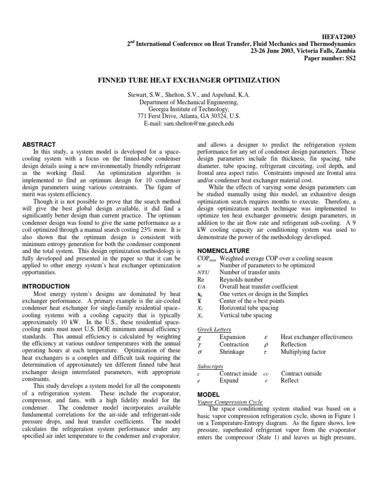 Finned Tube Heat Exchanger Optimization | PDF | Heat Exchanger | Air ...