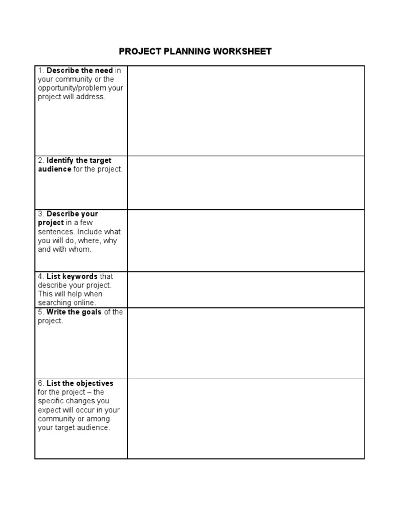 4 Project Planning Worksheet | PDF