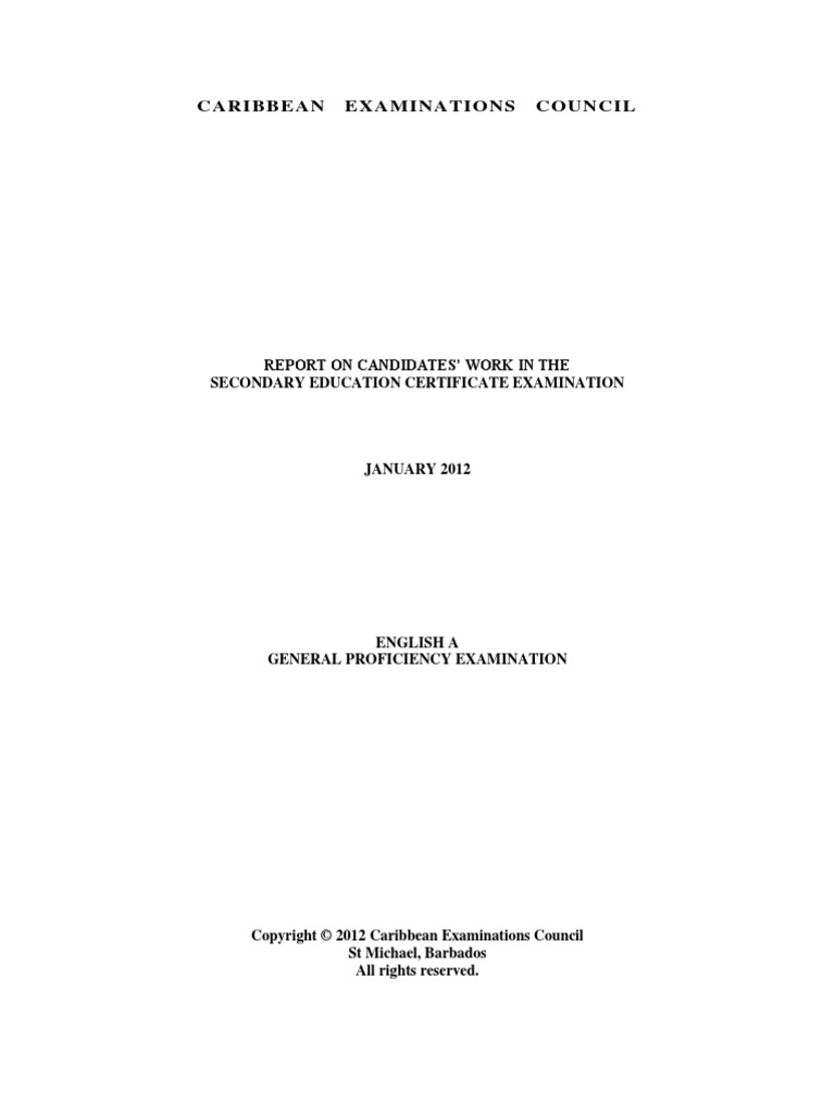 CXC Report on English A Reading Comprehension Energy Development