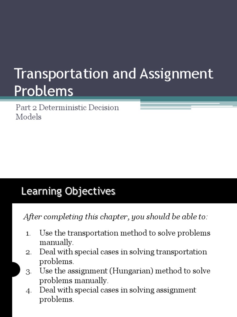 Transportation vs Assignment Problems | PDF | Applied Mathematics ...