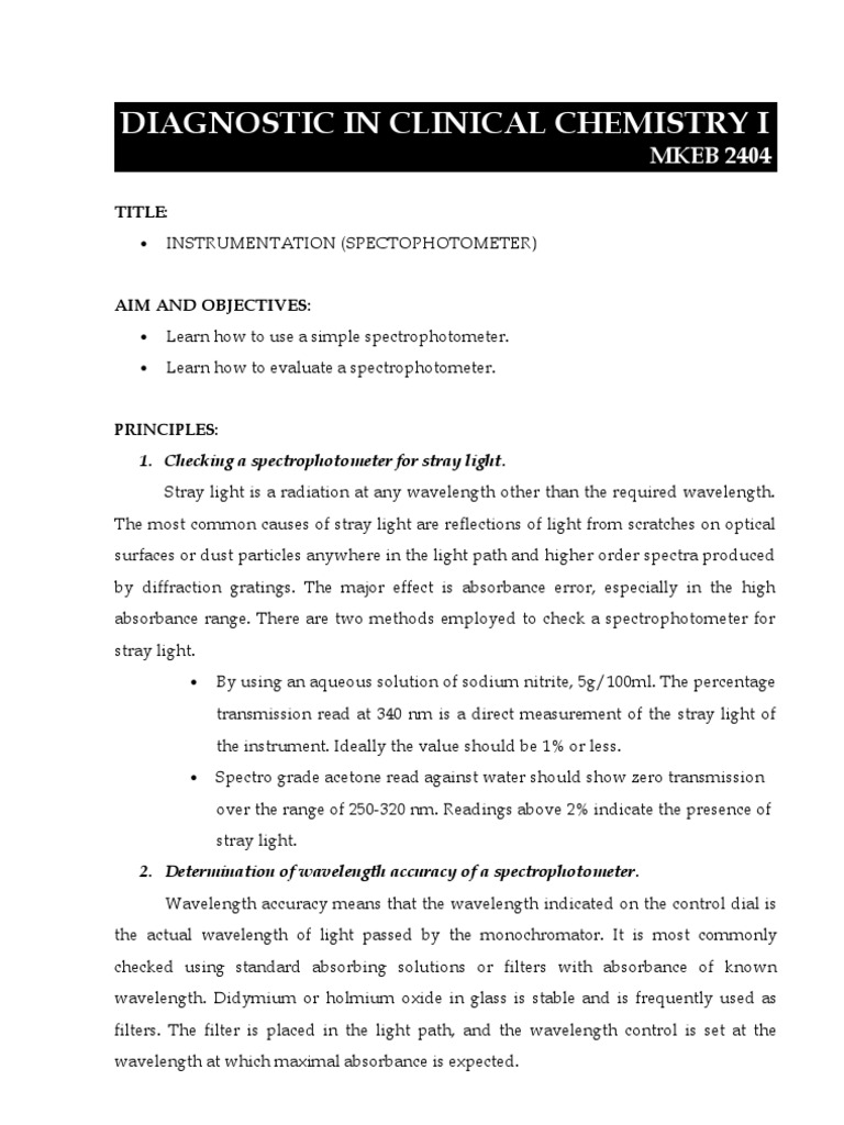 Clinical chemistry 1 (MKEB2404) Spectrophotometry Absorbance