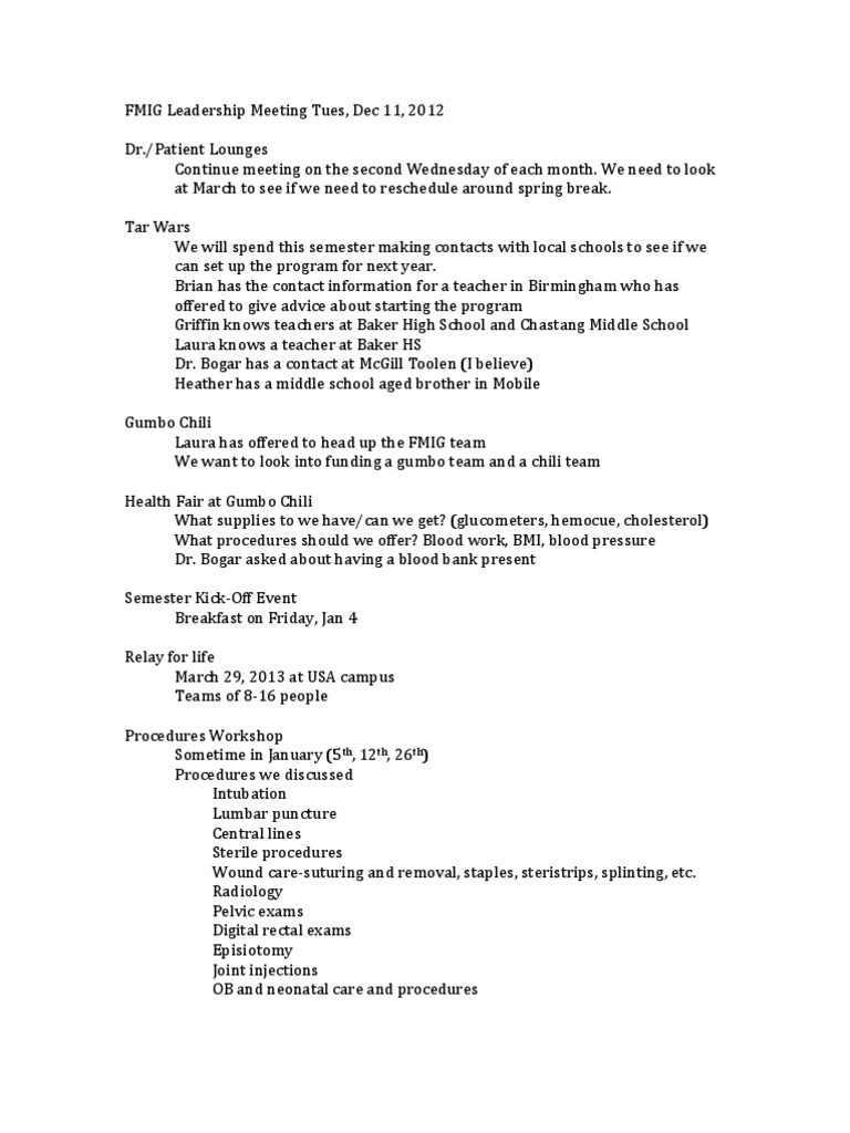 12/11 FMIG Board Minutes | PDF | Medicine | Medical Specialties