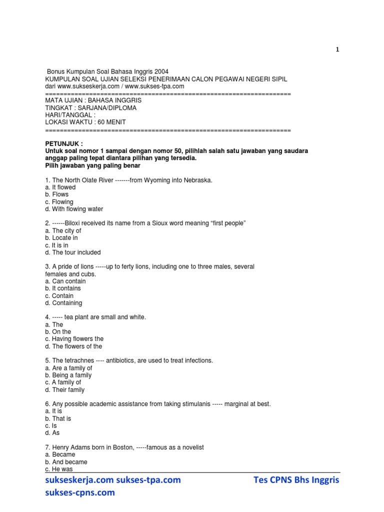 Soal CPNS Bahasa Inggris