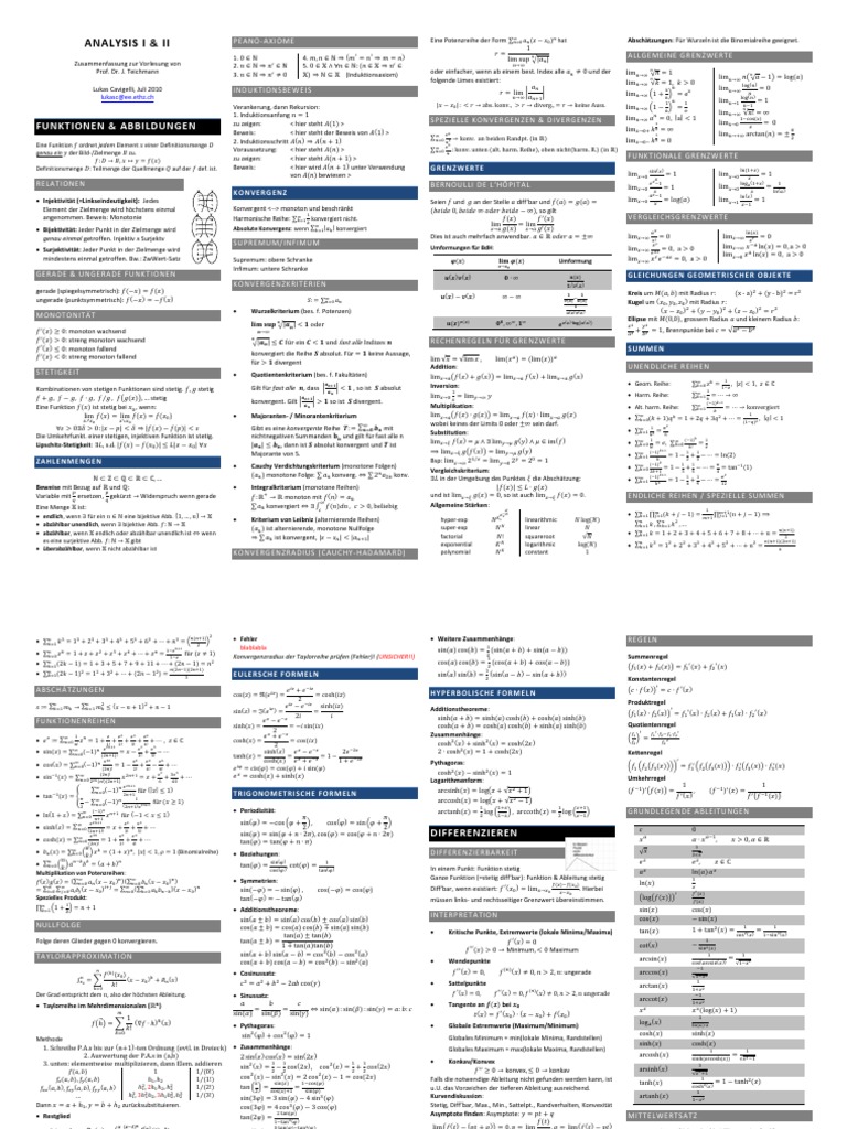 Zusammenfassung Analysis Itet Lukas Cavigelli Pdf