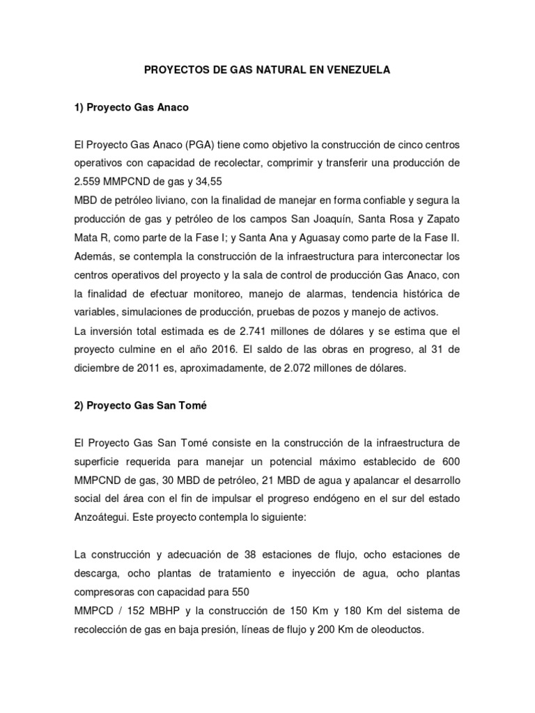Proyectos de Gas Natural en Venezuela | PDF | Gas natural | Transporte