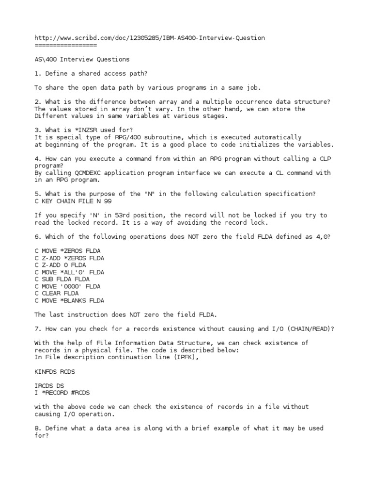 As/400 Interview Question | PDF | Ibm Rpg | C (Programming Language)