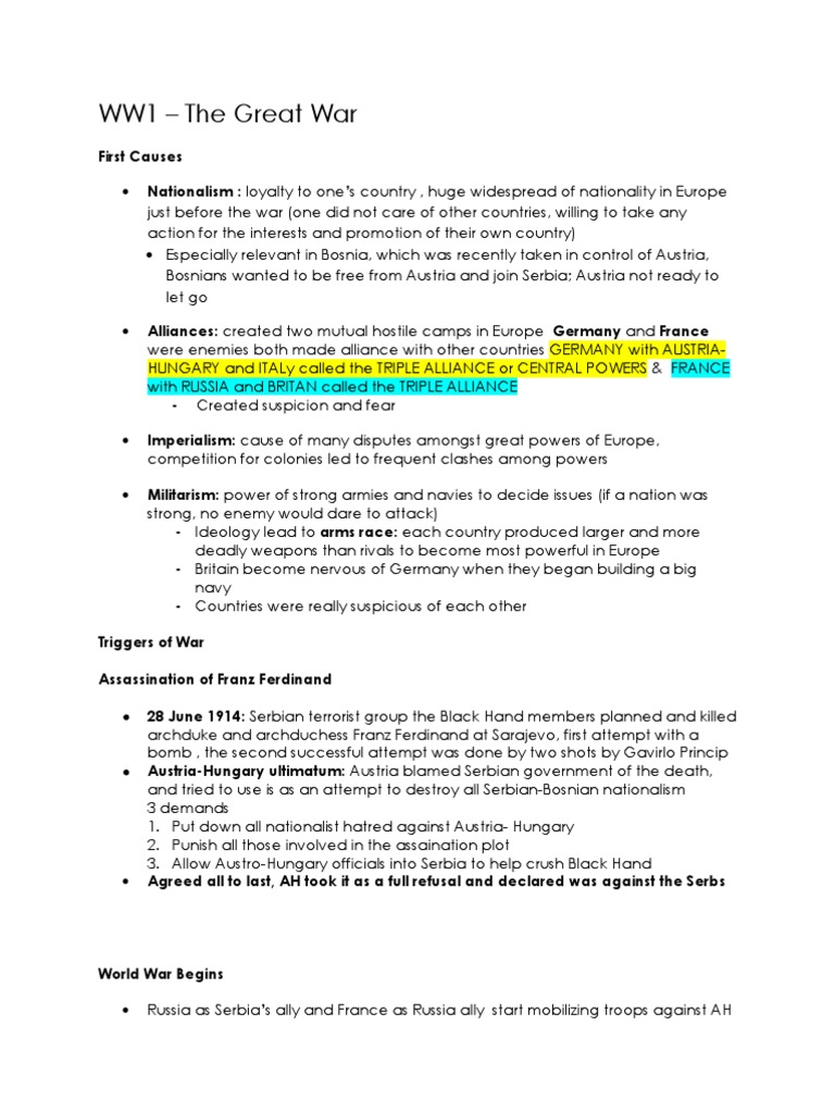 Causes and Impact of WW1 for Students | PDF | Austria Hungary | World War I