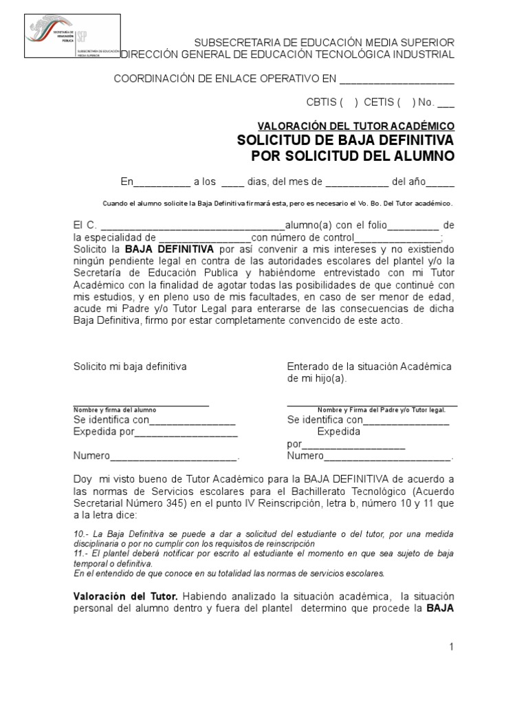 Baja Definitiva A Solicitud Alumno Escuelas Educacion Avanzada